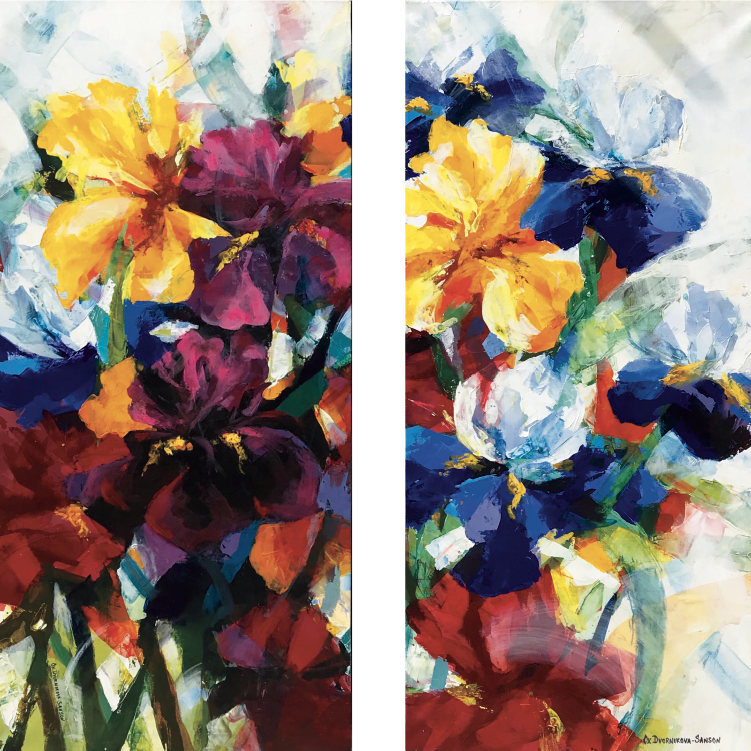«Éclosion des Iris» Oxana Sanson Original painting for sale