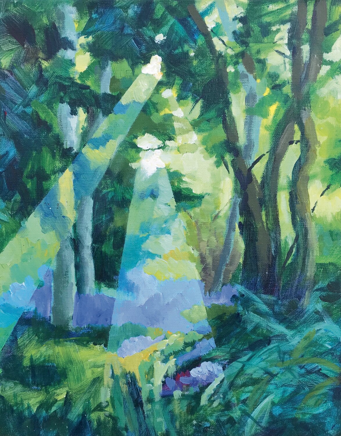 «Rayons dans le silence vert» Oxana Sanson Original painting for sale