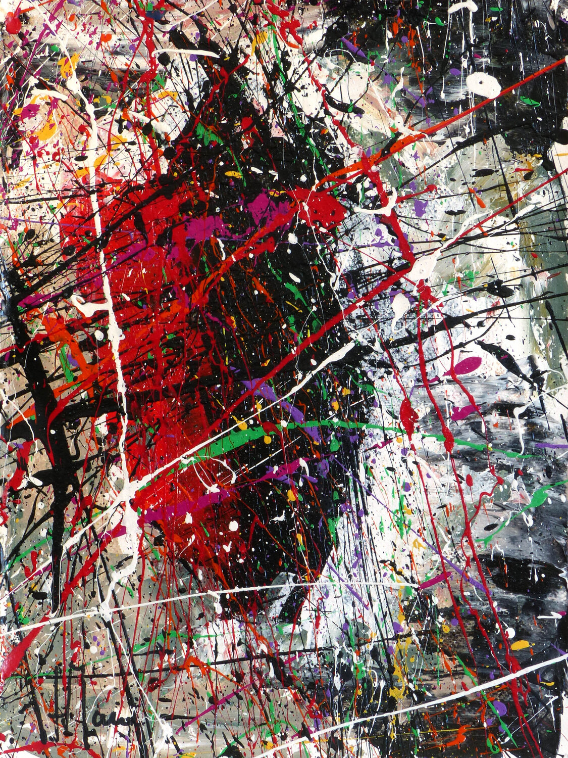 Création abstraite A233 avec cadre au choix (noir ou bois clair) Jean-Jacques Marie Original painting for sale