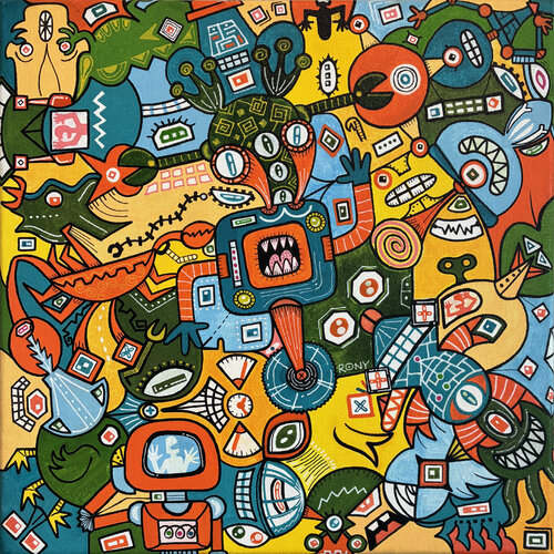 Doodlebot dystopia by Ronald Reichmann, Painting for Sale on Select