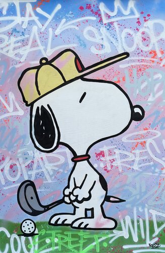 Snoopy plays golf by Alessandro Chindamo, Painting for Sale on Select