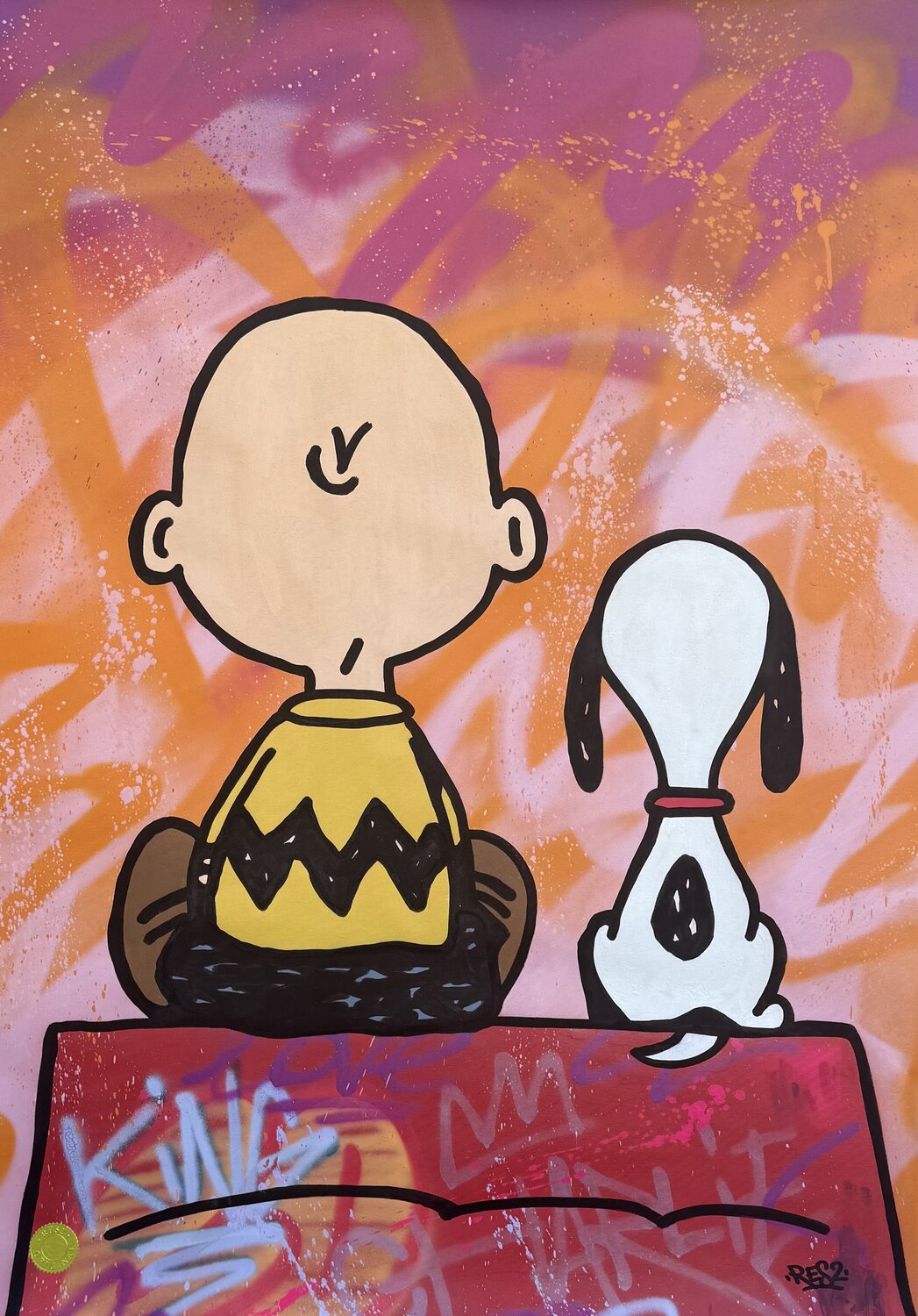 Charlie and Snoopy Alessandro Chindamo Original painting for sale