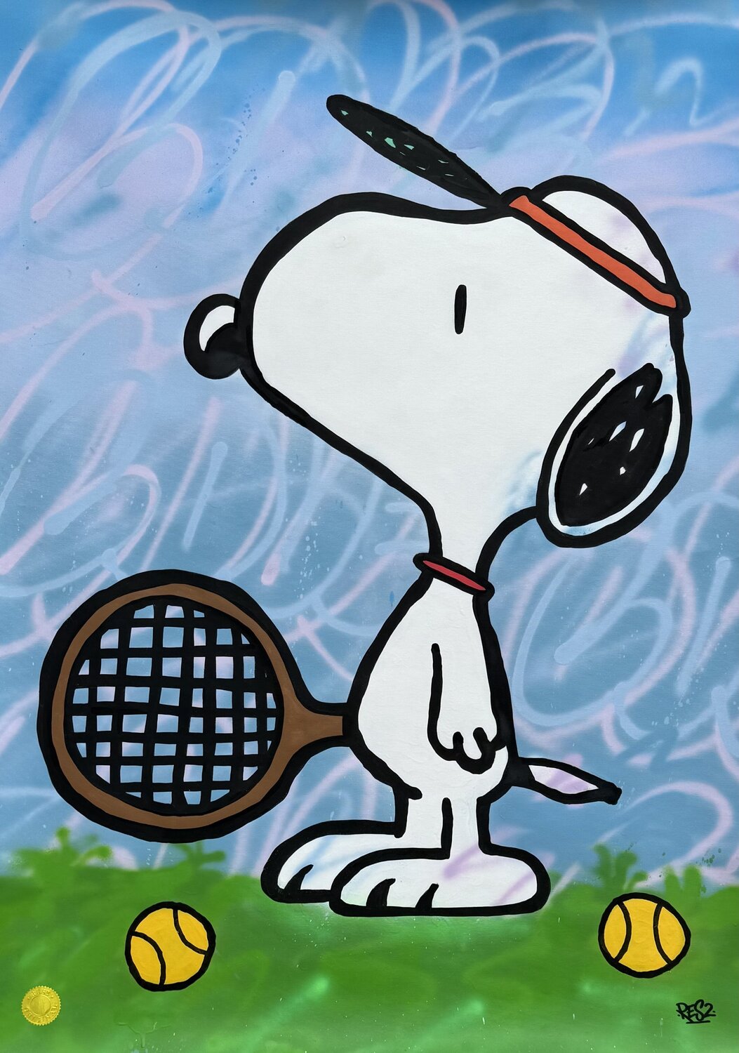 Snoopy plays tennis Alessandro Chindamo Original painting for sale