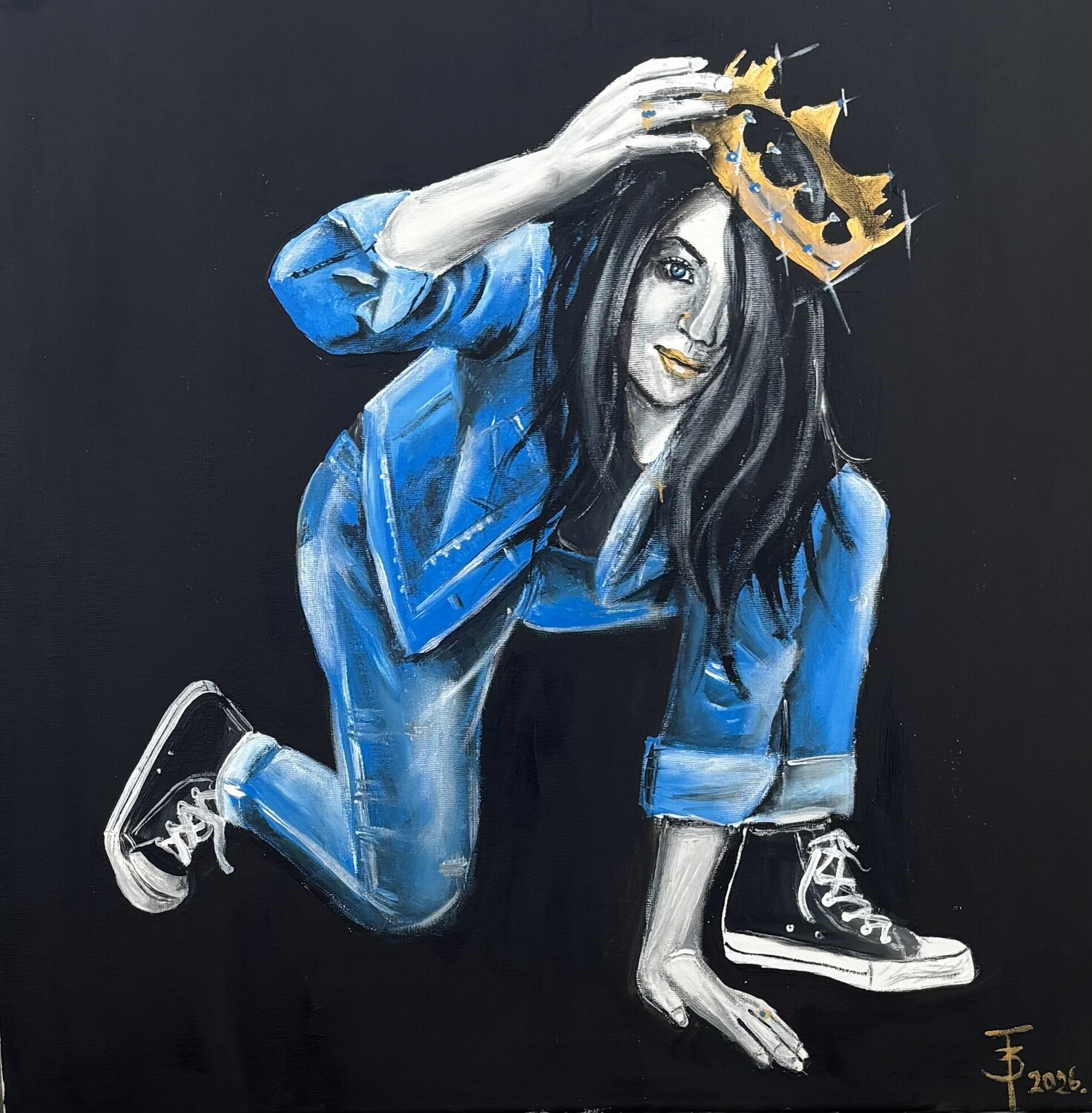 …adjusts her crown, and… Beáta Fekete-Vincze Original painting for sale