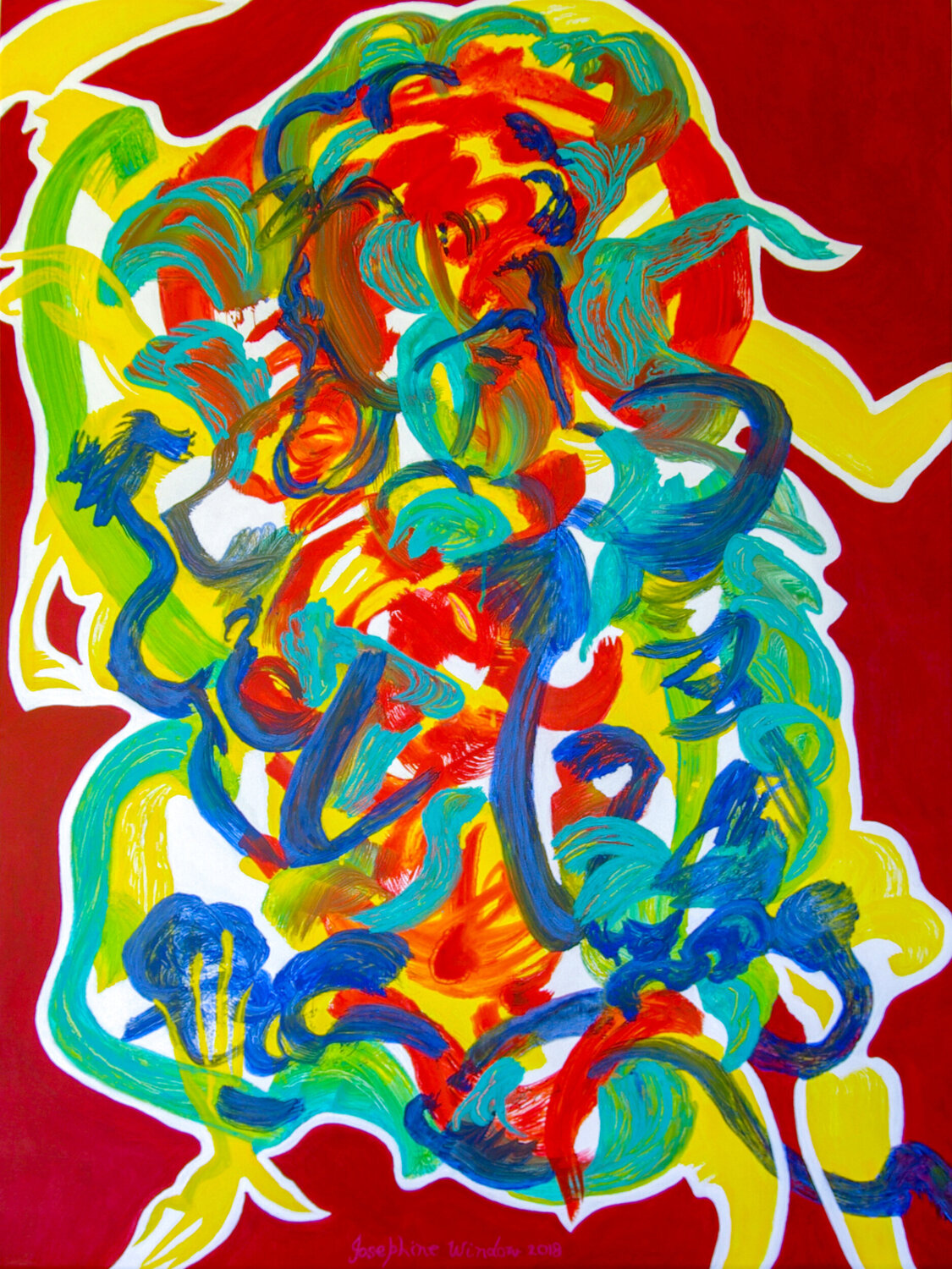 Red Flower Dance Josephine Window Original painting for sale