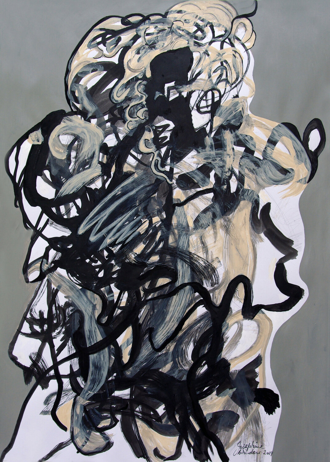 Ink Brush Drawing 6 Josephine Window Drawing for sale