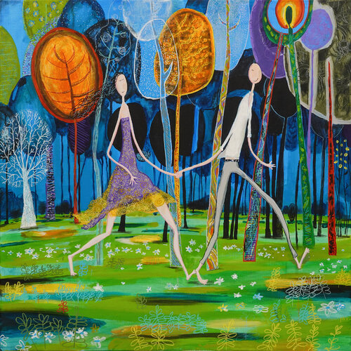 They Continued Walking Together Through The Deep Dark Forest. (Szli dalej razem przez głęboki, ciemny las.) by Andrzej Tylkowski, Painting for Sale on Select