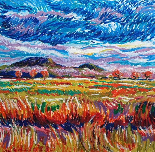Desert sky with fiery grass by Maja Grecic, Drawing for Sale on Select
