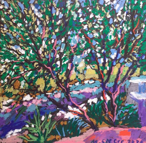 Mediterranean garden with aloe plants by Maja Grecic, Drawing for Sale on Select