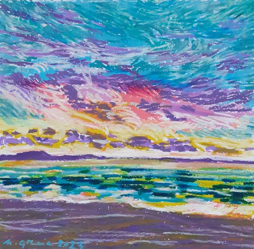 High tide with purple clouds by Maja Grecic, Drawing for Sale on Select