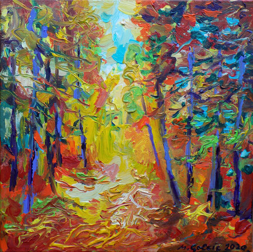 Forest path in orange by Maja Grecic, Painting for Sale on Select