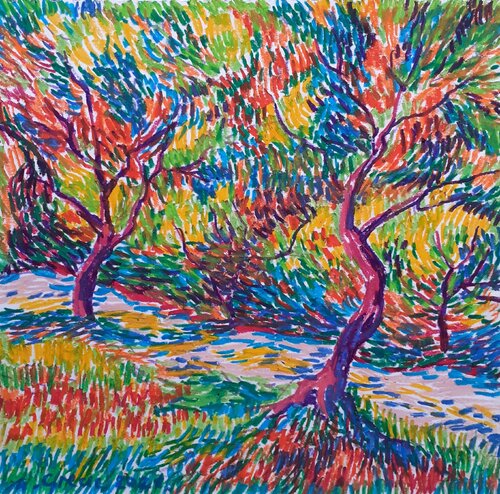 Shady path in orchard by Maja Grecic, Drawing for Sale on Select