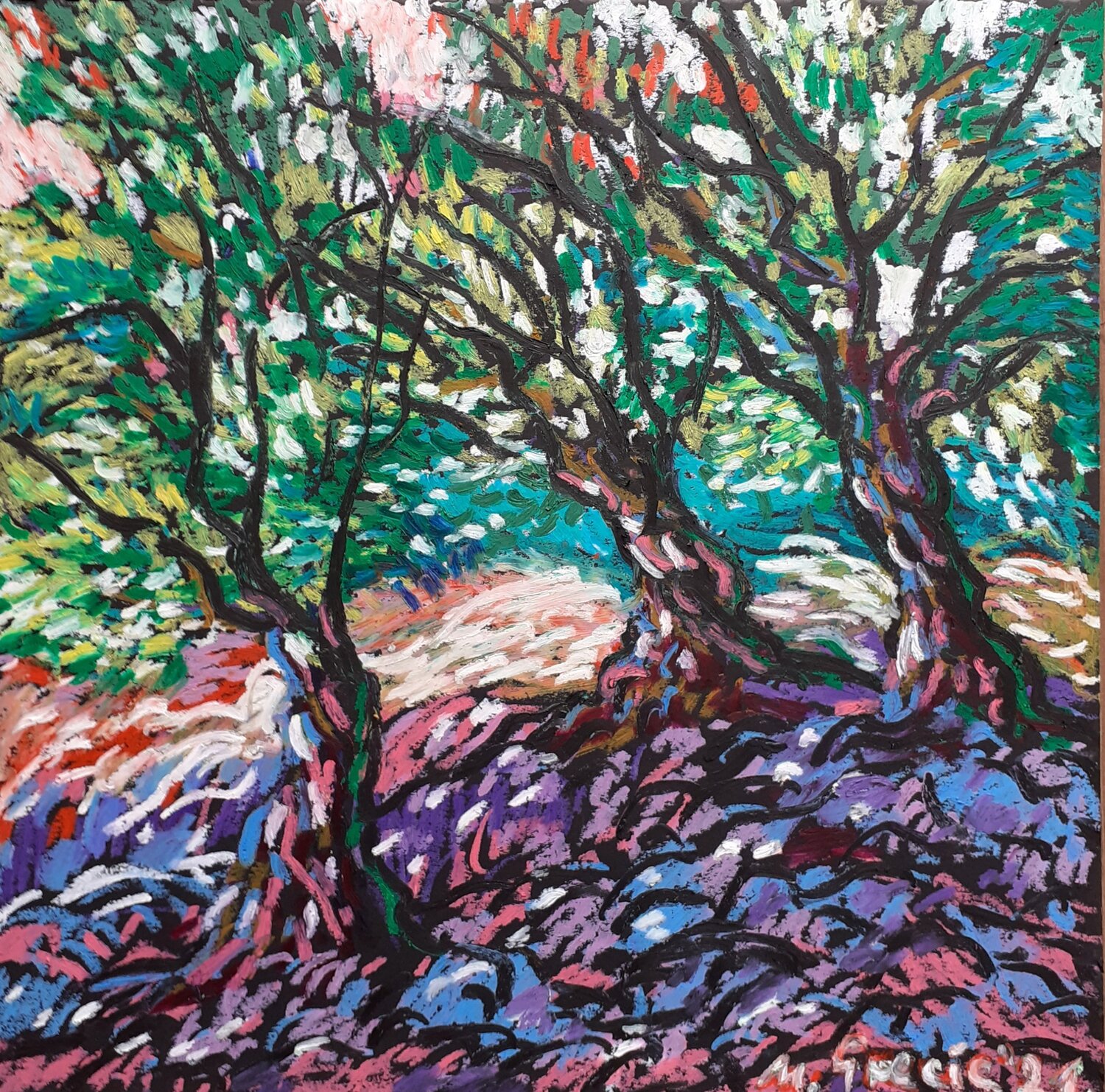Purple shadow in orchard Maja Grecic Drawing for sale