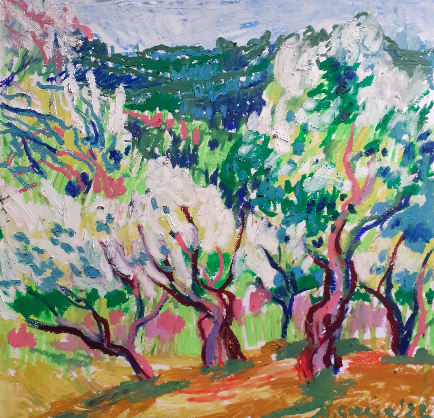 Olive grove by the mountains Maja Grecic Drawing for sale