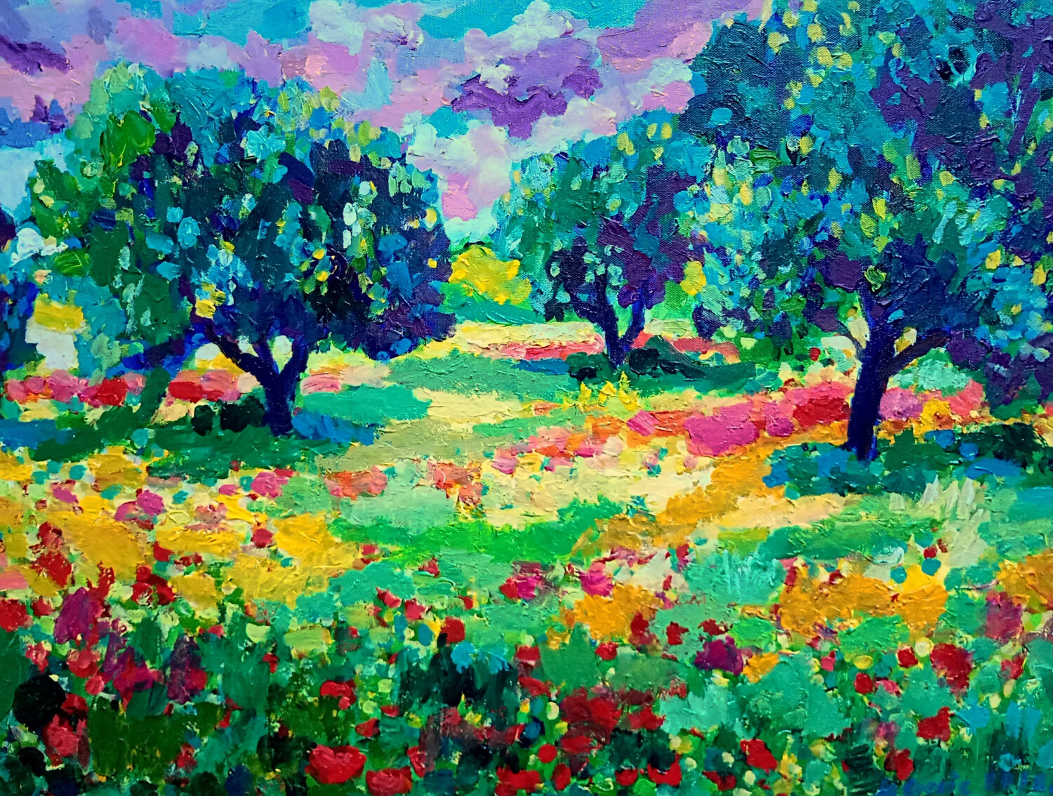 Purple clouds over orchard Maja Grecic Original painting for sale