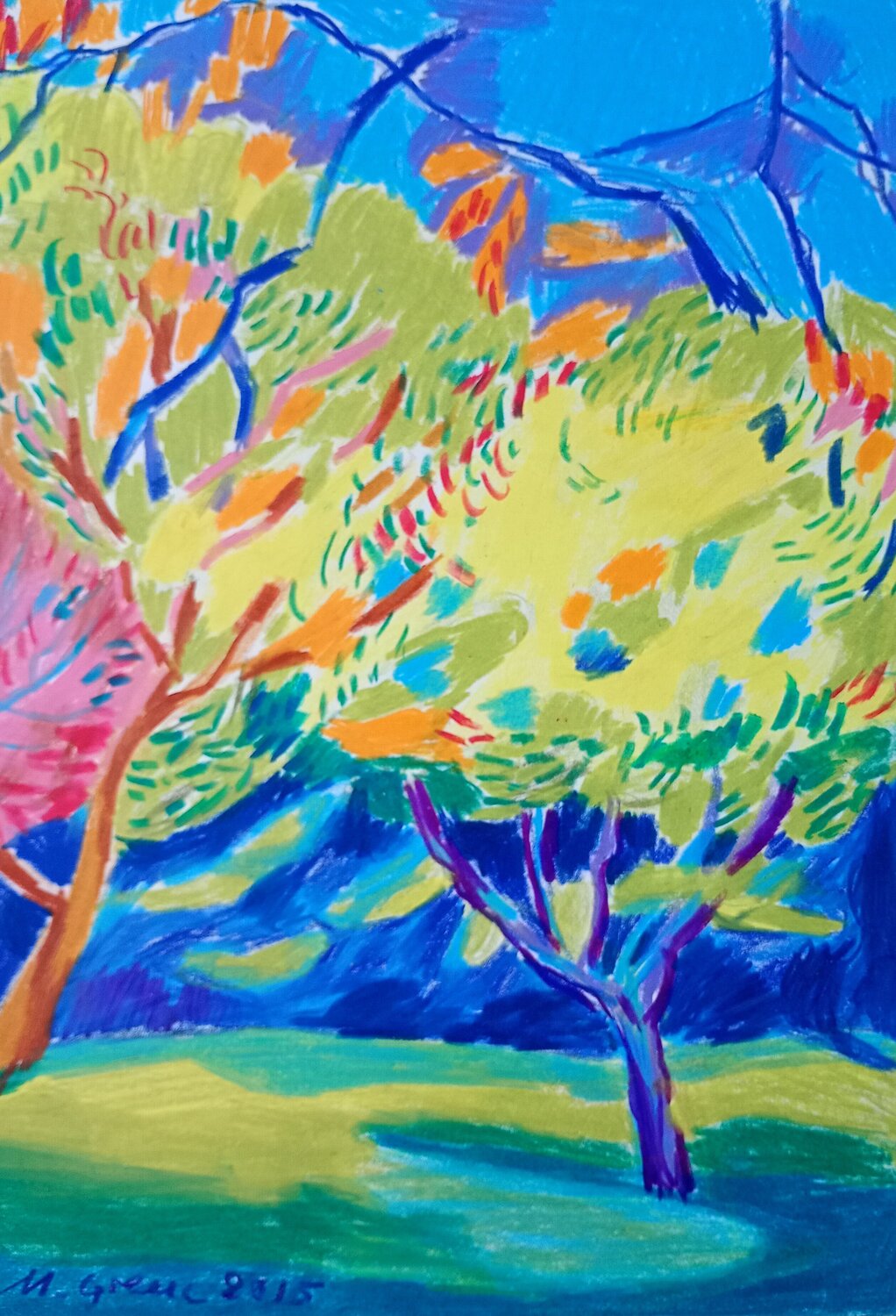 Yellow tree tops Maja Grecic Drawing for sale