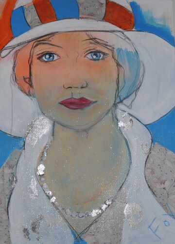 Frau mit blauem Hut by Birgit FOX, Painting for Sale on Select