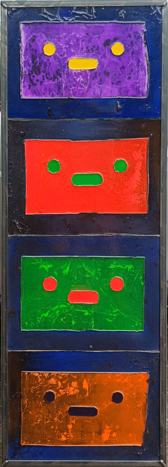 opus-1121-140-47 "4 Pappgesichter" Matthias Hürten Original painting for sale