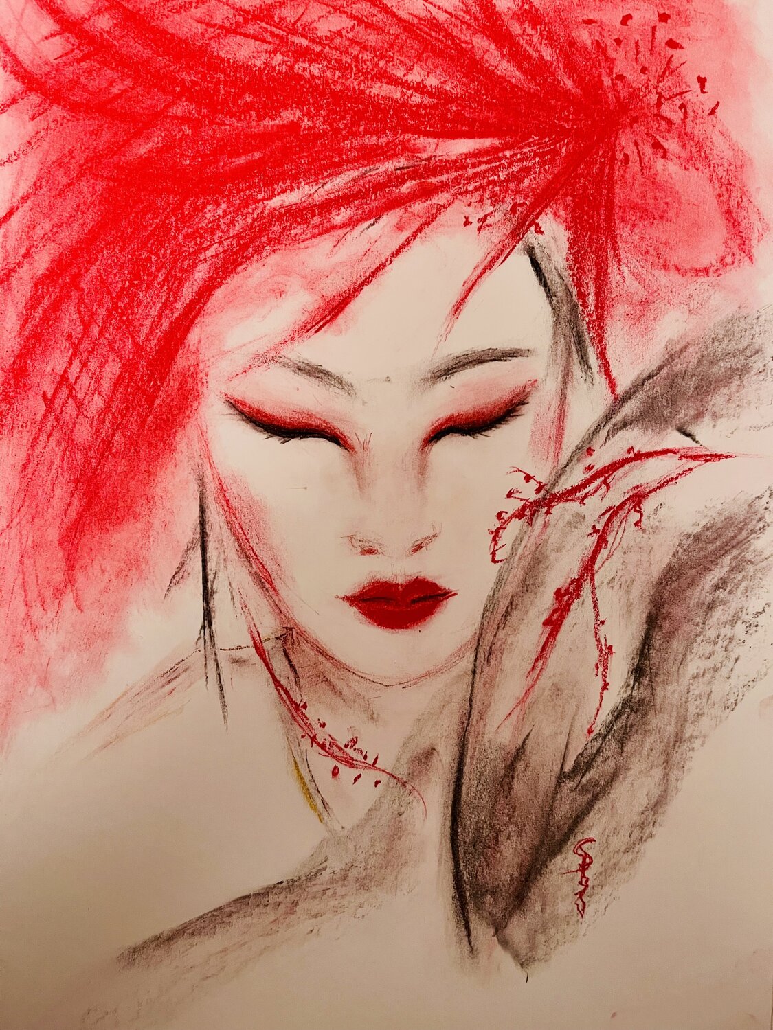 Eclats Carmin - Rouge intérieur Sylvie Pulur Drawing for sale