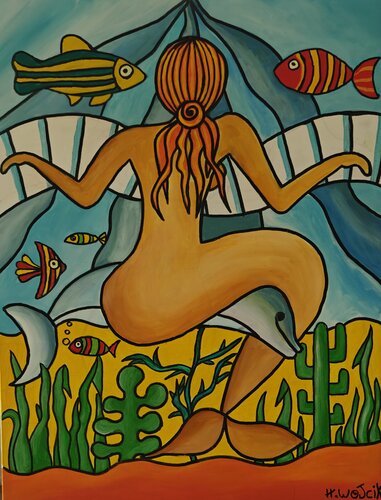 Sirène & piano by Henri Wojcik, Painting for Sale on Select