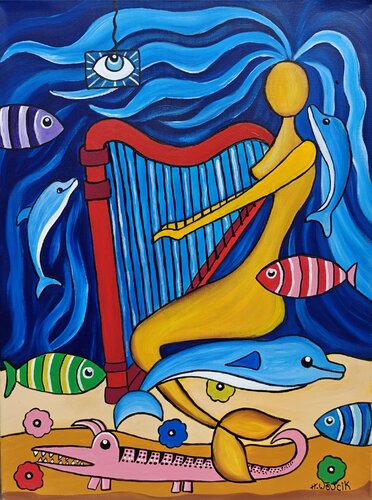 Sirène & Harpe by Henri Wojcik, Painting for Sale on Select