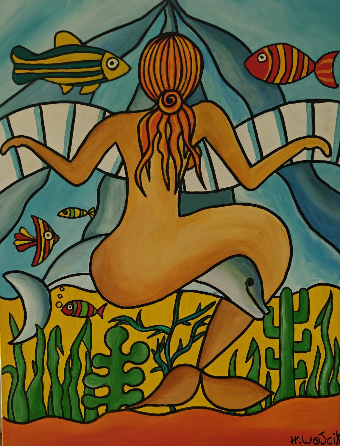Sirène & piano Henri Wojcik Original painting for sale