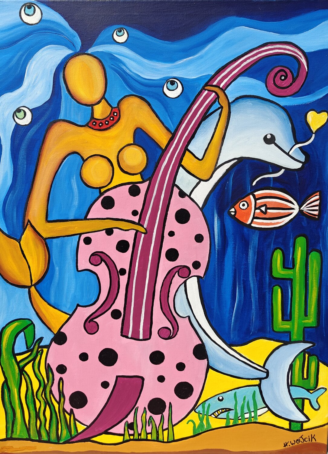 Sirène & Contrebasse Henri Wojcik Original painting for sale