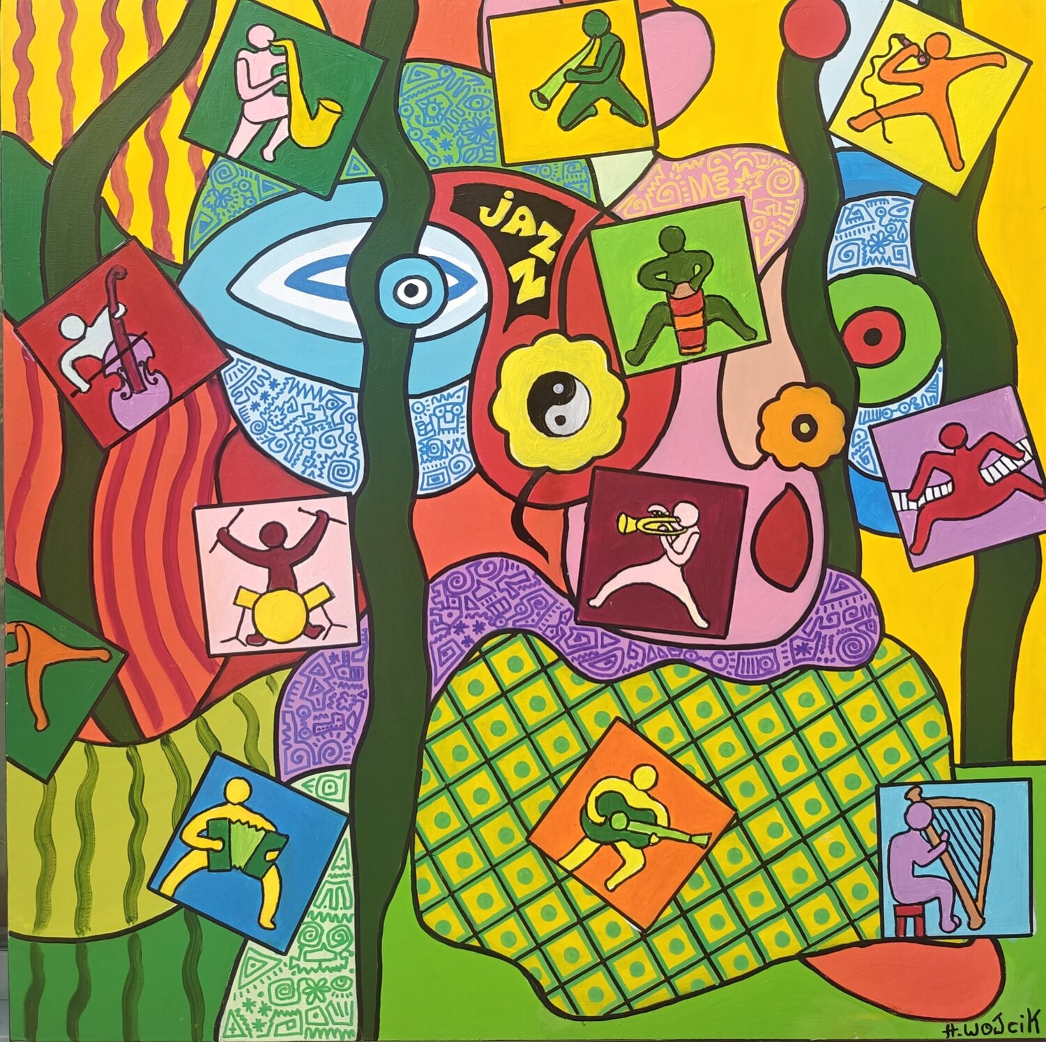 Carrés d'as Henri Wojcik Original painting for sale