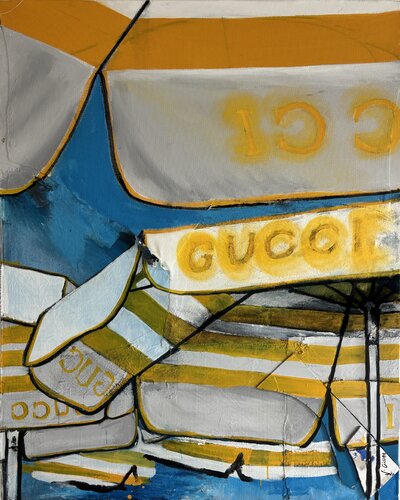 parasols jaunes by Johanne Cinier, Painting for Sale on Select
