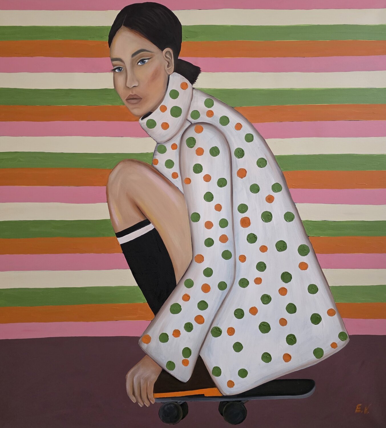 "Polka Dot Skater" Erika Vilimaitytė Original painting for sale