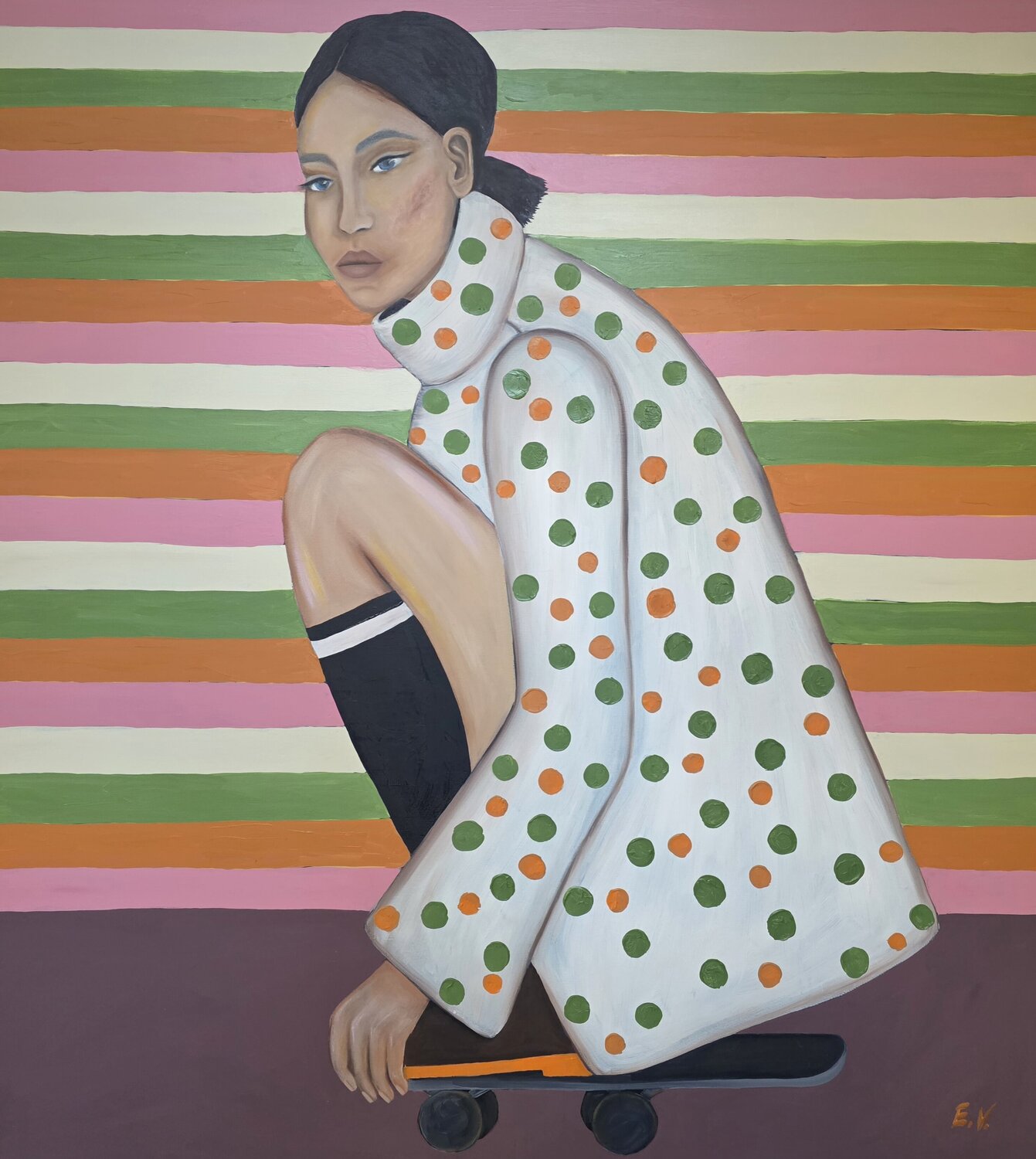 "Polka dot skater" Erika Vilimaitytė Original painting for sale