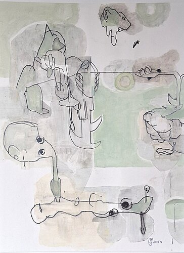 Figure au fond vert by yves minssart, Painting for Sale on Select