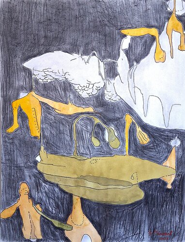 Figures vertes sur fond noir by yves minssart, Painting for Sale on Select