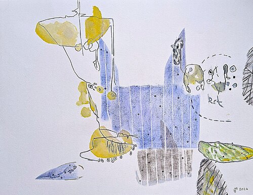 Les pointes bleues by yves minssart, Drawing for Sale on Select