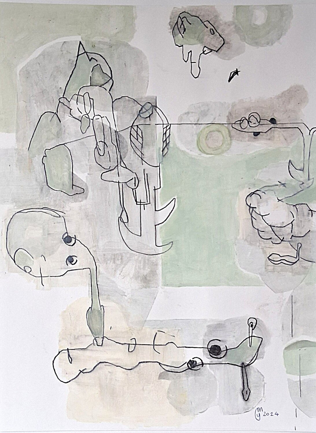Figure au fond vert yves minssart Original painting for sale