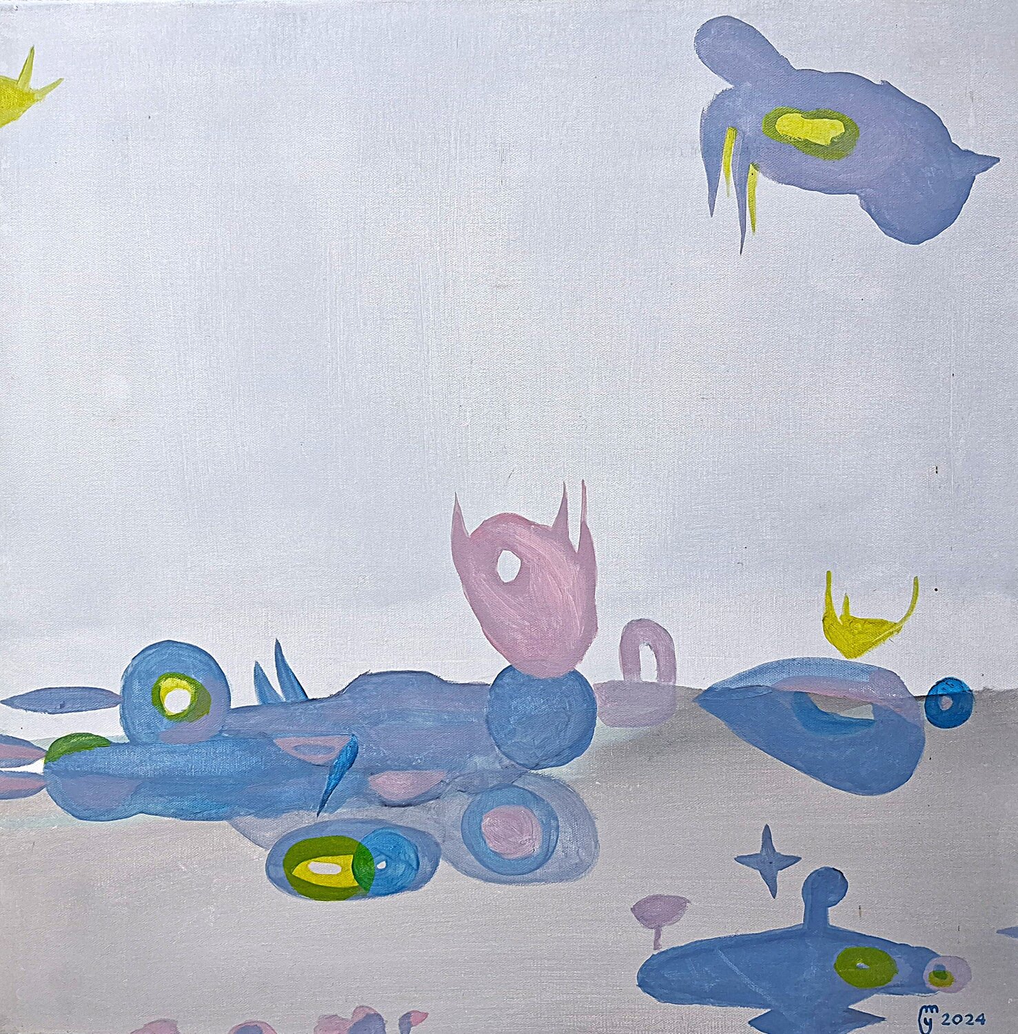 Formations roses et bleues yves minssart Original painting for sale