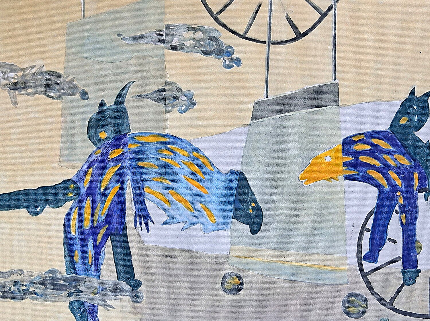 Personnage au poisson yves minssart Original painting for sale