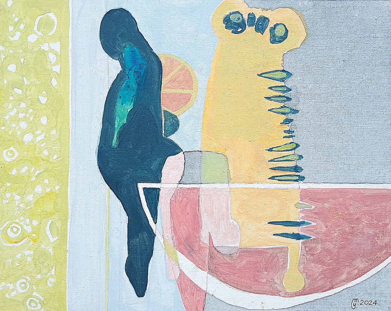 Personnage bleu yves minssart Original painting for sale