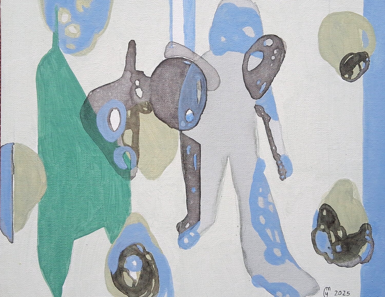 Personnage en bleu et gris yves minssart Original painting for sale