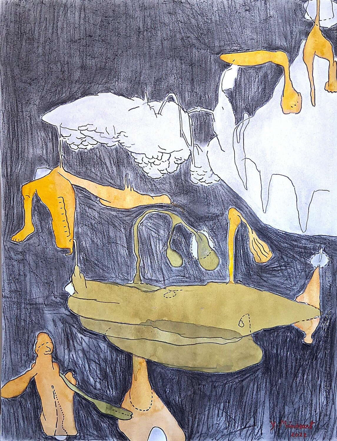Figures vertes sur fond noir yves minssart Original painting for sale