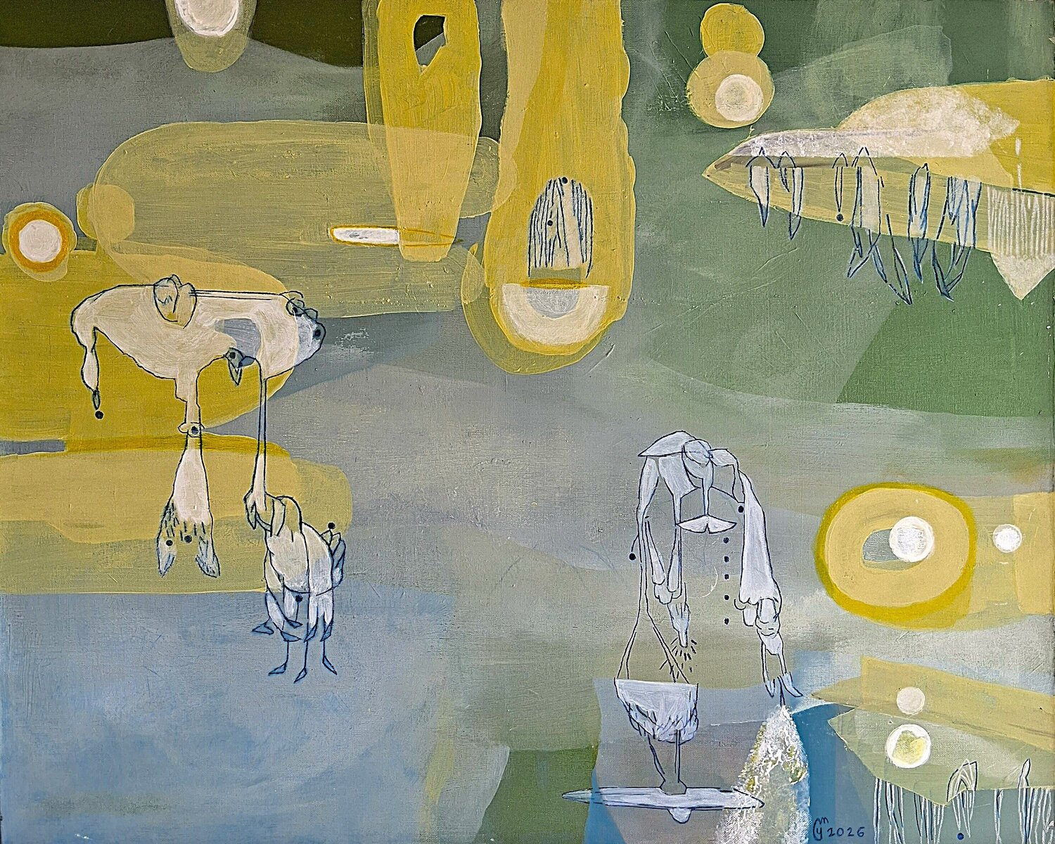 Pulsions jaunes yves minssart Original painting for sale