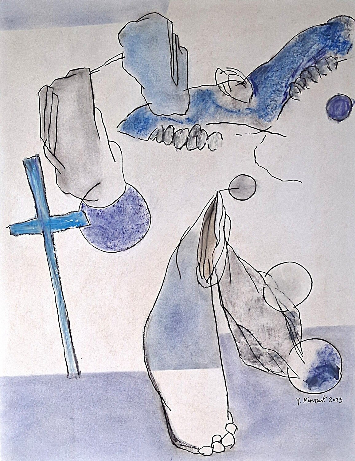 la croix bleue yves minssart Drawing for sale