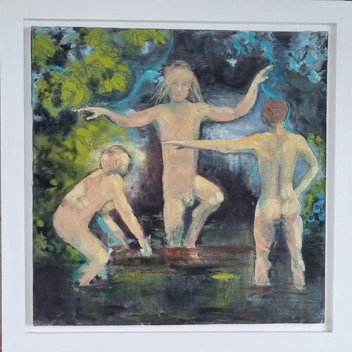 Three Bathe in the Tyweli by Grace Pattinson, Painting for Sale on Select
