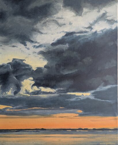 Eaux paisibles sous un ciel d'orage en bord de mer by Xavier Bertrand, Painting for Sale on Select