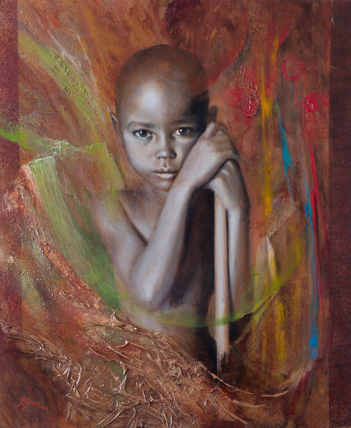 African boy Pedro Sanz Original painting for sale