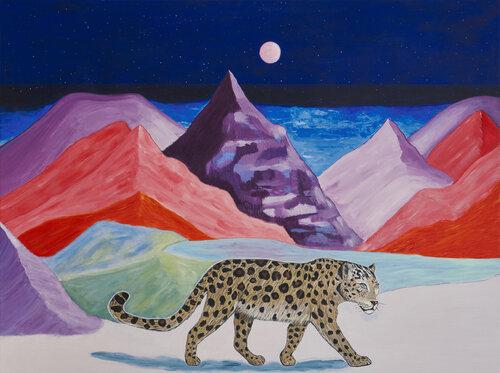 The Pink Moon and the Leopard by María Cortés, Painting for Sale on Select