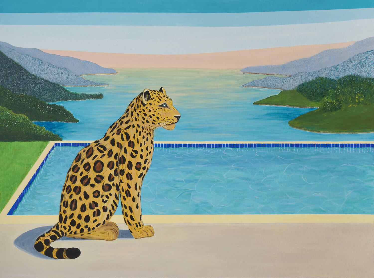 THE LEOPARD AND THE POOL María Cortés Original painting for sale