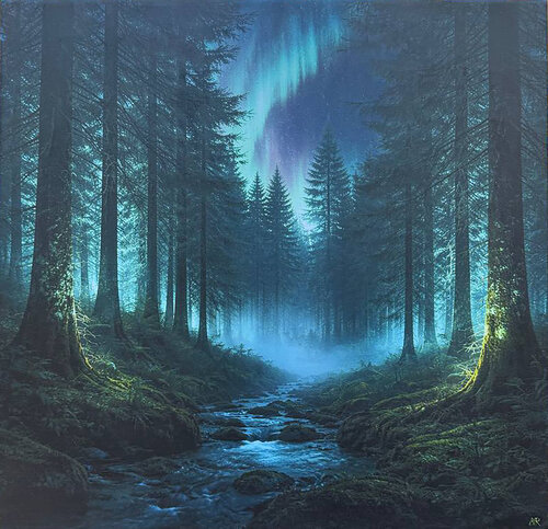 Aurora Borealis Forest by Marija Ruisi, Painting for Sale on Select