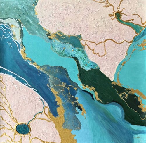 Kintsugi Atlas — The Golden Cartography of Memory by Marija Ruisi, Painting for Sale on Select