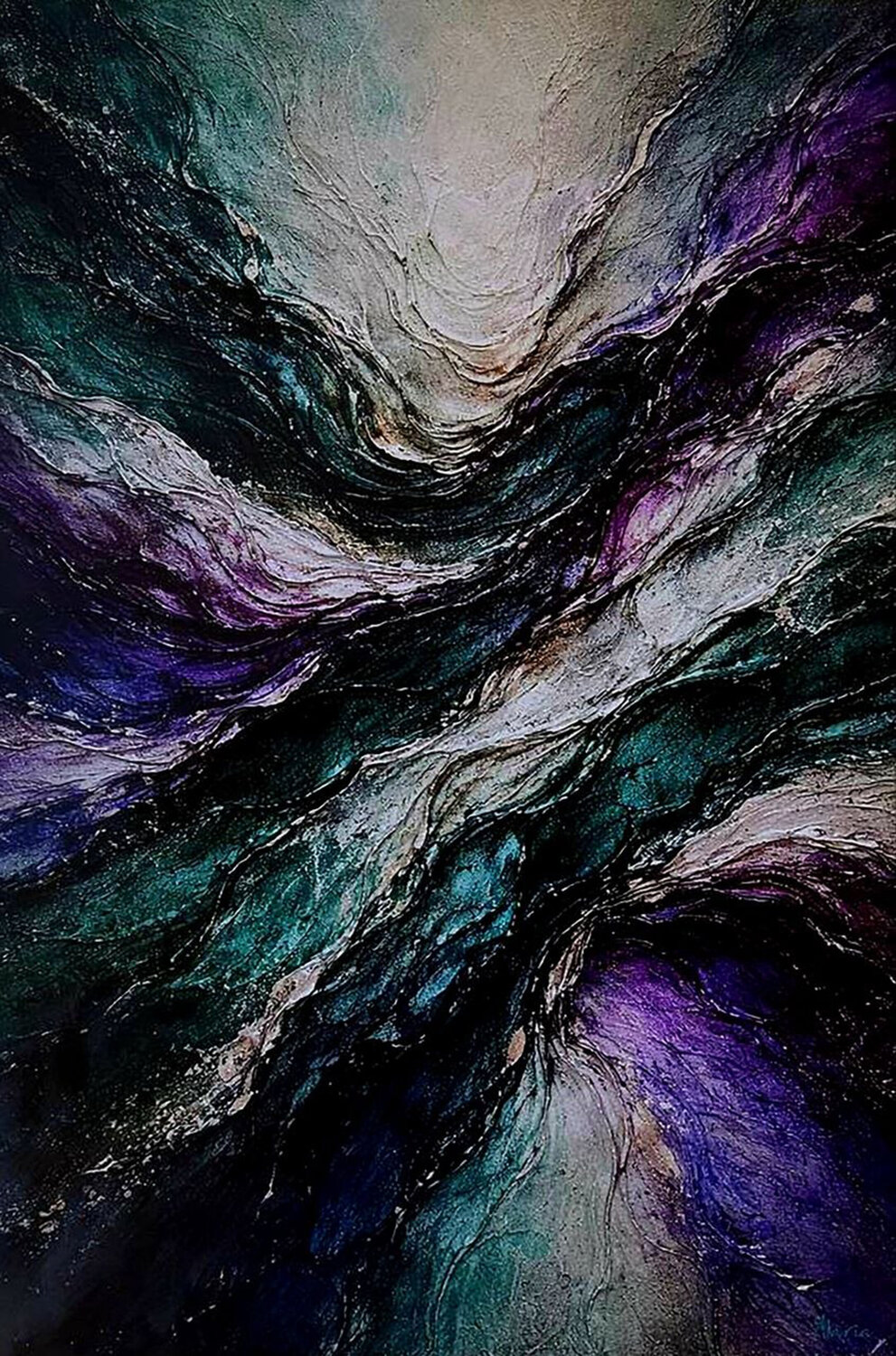 Veines du Flux Infini-Cadre en aluminium haut de gamme 91 cm Marija Ruisi Original painting for sale